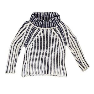 CP Company Logo‎ Patch Sweater Size 4 Black White Striped Long Sleeve Turtleneck